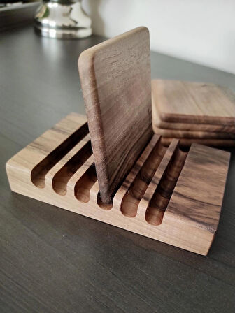 Gerçek Ceviz Ağacından El Yapımı Bardak Altlığı 6lı- Hand Made Walnut Coaster