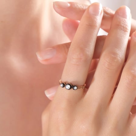 0.26 Karat Tria Pırlanta Yüzük, Doğal Pırlanta, Sertifikalı Mücevher, Rose Altın