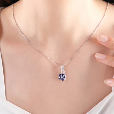 1.07 Karat Pırlanta Safir Kolye, Doğal Pırlanta, Mücevher Sertifikalı, Beyaz Altın