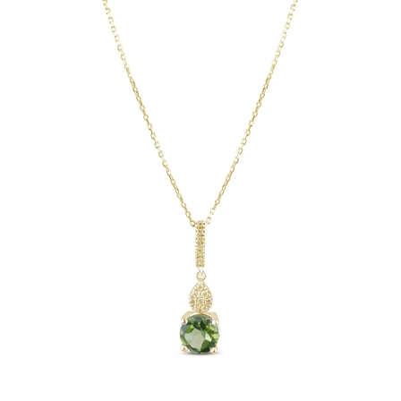 0.74 Karat Pırlanta Peridot Kolye, Doğal Pırlanta, Mücevher Sertifikalı, Beyaz Altın