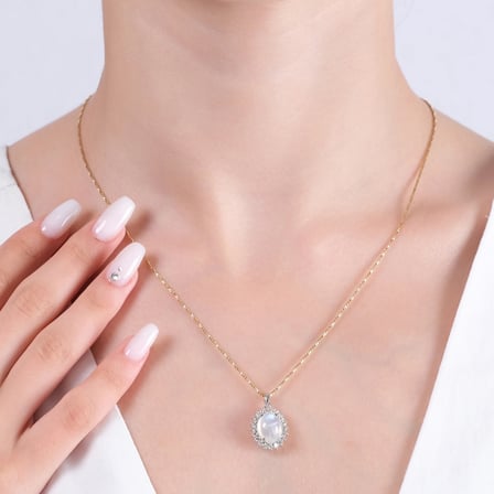 3.46 Karat Pırlanta Ay Taşı Kolye, Doğal Pırlanta, Mücevher Sertifikalı, Rose Altın
