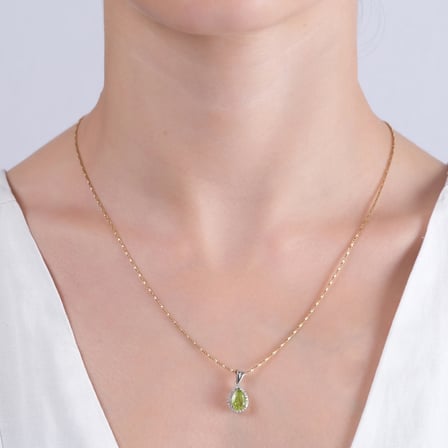 1.03 Karat Pırlanta Peridot Kolye, Doğal Pırlanta, Mücevher Sertifikalı, Rose Altın