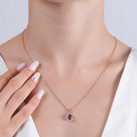 1.51 Karat Pırlanta Yakut Kolye, Doğal Pırlanta, Mücevher Sertifikalı, Sarı Altın