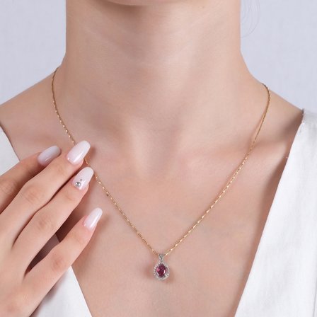 1.51 Karat Pırlanta Yakut Kolye, Doğal Pırlanta, Mücevher Sertifikalı, Rose Altın