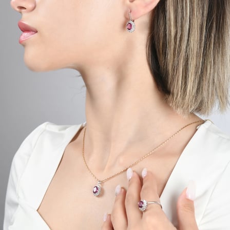 1.23 Karat Rhodolite Pırlanta Kolye, Doğal Pırlanta, Mücevher Sertifikalı, Beyaz Altın