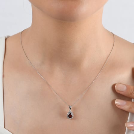 0.94 Karat Pırlanta Garnet Kolye, Doğal Pırlanta, Mücevher Sertifikalı, Sarı Altın