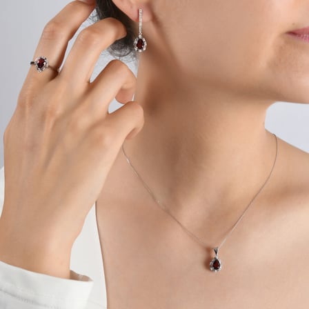 0.86 Karat Pırlanta Rhodolite Kolye, Doğal Pırlanta, Mücevher Sertifikalı, Sarı Altın