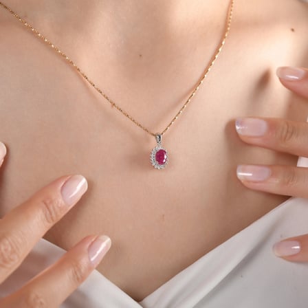 1.01 Karat Pırlanta Yakut Kolye, Doğal Pırlanta, Mücevher Sertifikalı, Rose Altın