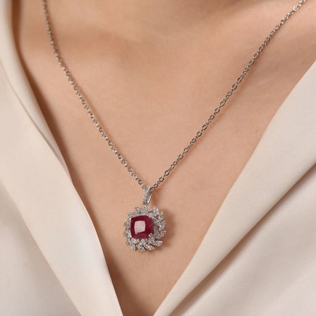 4.18 Karat Pırlanta Yakut Kolye, Doğal Pırlanta, Mücevher Sertifikalı, Beyaz Altın
