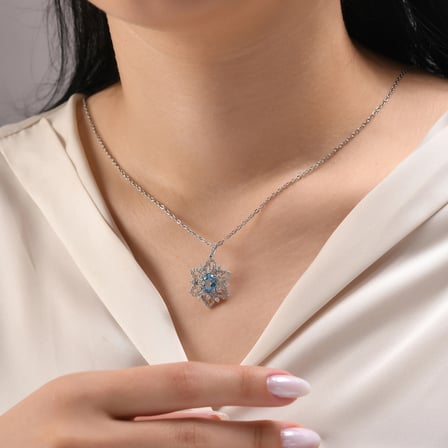 4.50 Karat Pırlanta Blue Topaz Kolye, Doğal Pırlanta, Mücevher Sertifikalı, Rose Altın