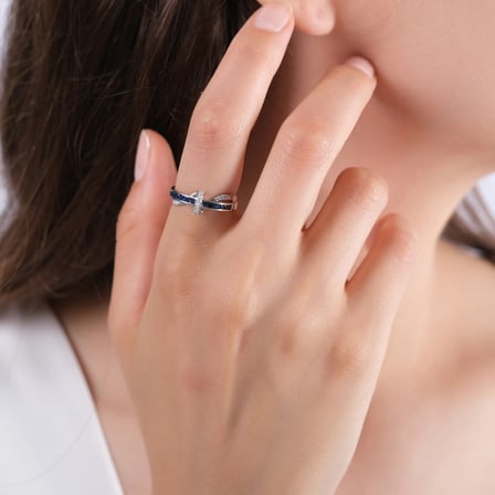 0.34 Karat Pırlanta Safir Yüzük, Doğal Pırlanta, Sertifikalı Mücevher, Sarı Altın