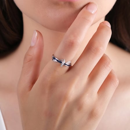 0.34 Karat Pırlanta Safir Yüzük, Doğal Pırlanta, Sertifikalı Mücevher, Sarı Altın