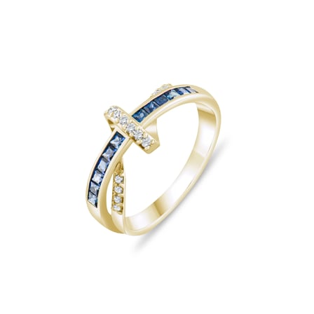 0.34 Karat Pırlanta Safir Yüzük, Doğal Pırlanta, Sertifikalı Mücevher, Sarı Altın