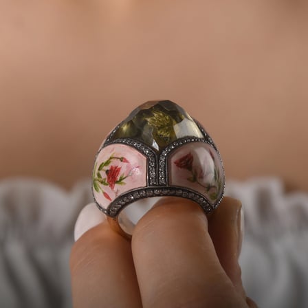 2.12 Karat Pırlanta Yüzük, Çiçek ve Kuş Motifli, Doğal Pırlanta, Sertifikalı Mücevher, Altın