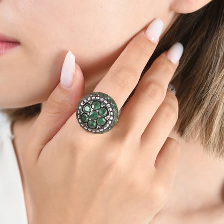 9.09 Karat Elmas Zümrüt Yüzük, Doğal Elmas, Sertifikalı Mücevher, Rose Altın
