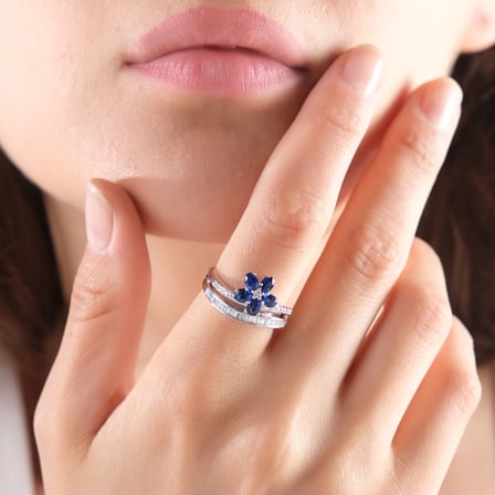 1.07 Karat Pırlanta Safir Yüzük, Doğal Pırlanta, Sertifikalı Mücevher, Beyaz Altın