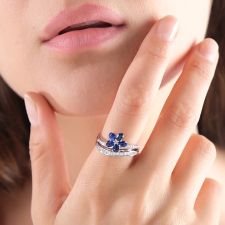 1.07 Karat Pırlanta Safir Yüzük, Doğal Pırlanta, Sertifikalı Mücevher, Beyaz Altın