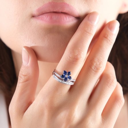 1.07 Karat Pırlanta Safir Yüzük, Doğal Pırlanta, Sertifikalı Mücevher, Sarı Altın