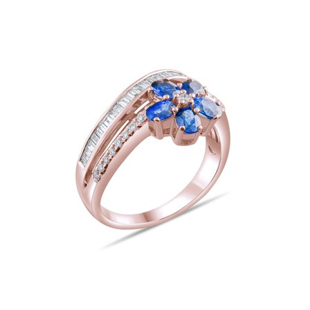 1.07 Karat Pırlanta Safir Yüzük, Doğal Pırlanta, Sertifikalı Mücevher, Rose Altın