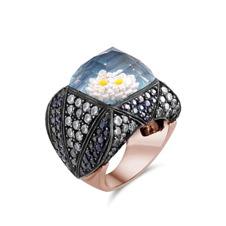 4.73 Karat Pırlanta Safir Yüzük, Çiçek Motifli, Doğal Pırlanta, Sertifikalı Mücevher, Rose Altın