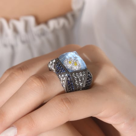 4.73 Karat Pırlanta Safir Yüzük, Çiçek Motifli, Doğal Pırlanta, Sertifikalı Mücevher, Rose Altın