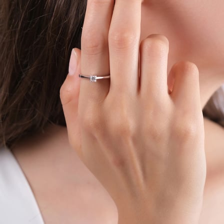 0.10 Karat Tektaş Pırlanta Yüzük, Doğal Pırlanta, Sertifikalı Mücevher, Beyaz Altın