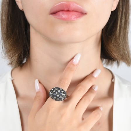 3.8 Karat Pırlanta Safir Yüzük, Ay Yıldız Figürlü, Doğal Pırlanta, Sertifikalı Mücevher, Altın