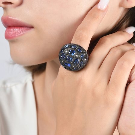 7.10 Karat Pırlanta Safir Yüzük, Doğal Pırlanta, Sertifikalı Mücevher, Sarı Altın