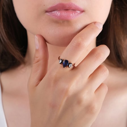 2.00 Karat Pırlanta Safir Yüzük, Doğal Pırlanta, Sertifikalı Mücevher, Sarı Altın