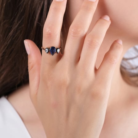 2.00 Karat Pırlanta Safir Yüzük, Doğal Pırlanta, Sertifikalı Mücevher, Sarı Altın