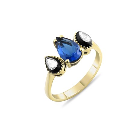 2.00 Karat Pırlanta Safir Yüzük, Doğal Pırlanta, Sertifikalı Mücevher, Sarı Altın