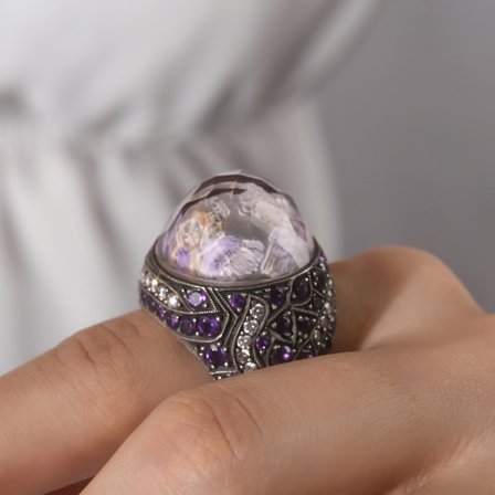4.80 Karat Pırlanta Ametist Yüzük, Melek Figürlü, Doğal Pırlanta, Sertifikalı Mücevher, Altın