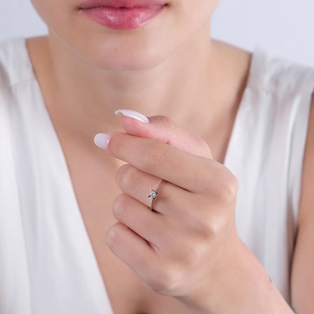0.12 Karat Tektaş Pırlanta Yüzük, Doğal Pırlanta, Sertifikalı Mücevher, Rose Altın
