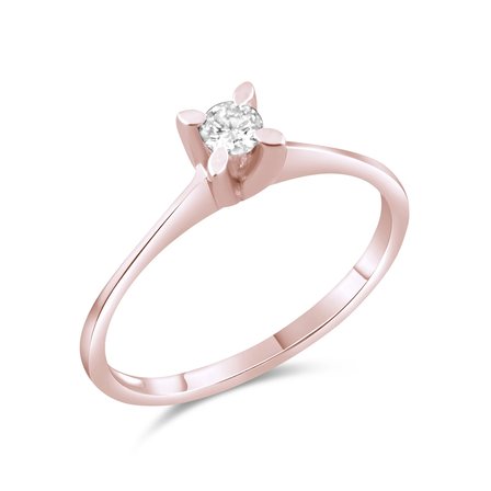 0.12 Karat Tektaş Pırlanta Yüzük, Doğal Pırlanta, Sertifikalı Mücevher, Rose Altın
