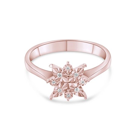 0.05 Karat Pırlanta Yüzük, Kartanesi Motifli, Doğal Pırlanta, Sertifikalı Mücevher, Rose Altın