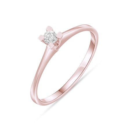 0.10 Karat Tektaş Pırlanta Yüzük, Doğal Pırlanta, Sertifikalı Mücevher, Rose Altın
