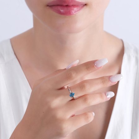 0.76 Karat Blue Topaz Yüzük, Doğal Taş, Sertifikalı Mücevher, Sarı Altın
