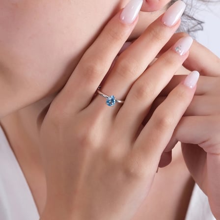 0.76 Karat Blue Topaz Yüzük, Doğal Taş, Sertifikalı Mücevher, Rose Altın