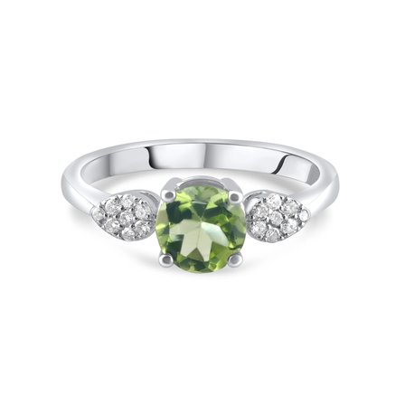 0.86 Karat Pırlanta Peridot Yüzük, Doğal Pırlanta, Sertifikalı Mücevher, Beyaz Altın