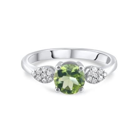 0.86 Karat Pırlanta Peridot Yüzük, Doğal Pırlanta, Sertifikalı Mücevher, Beyaz Altın