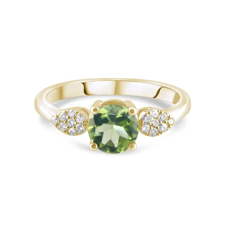 0.86 Karat Pırlanta Peridot Yüzük, Doğal Pırlanta, Sertifikalı Mücevher, Sarı Altın