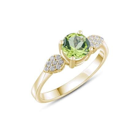 0.86 Karat Pırlanta Peridot Yüzük, Doğal Pırlanta, Sertifikalı Mücevher, Sarı Altın