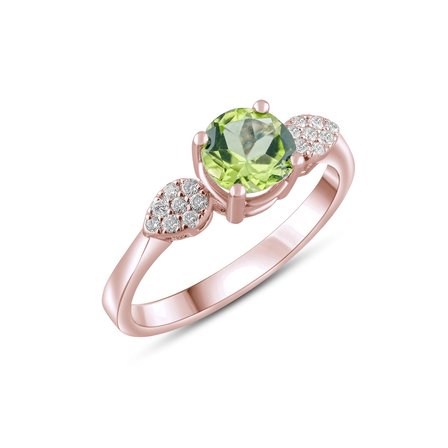 0.86 Karat Pırlanta Peridot Yüzük, Doğal Pırlanta, Sertifikalı Mücevher, Rose Altın