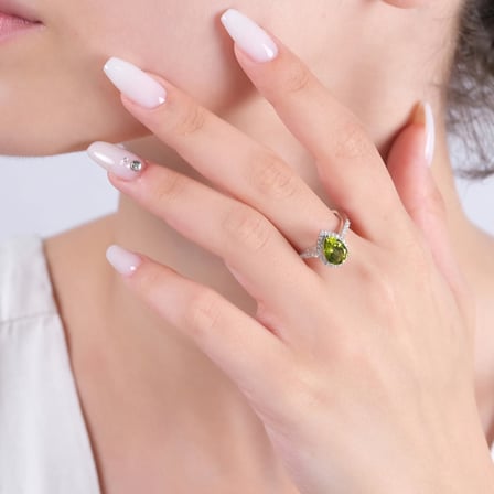 2.06 Karat Pırlanta Peridot Yüzük, Doğal Pırlanta, Sertifikalı Mücevher, Beyaz Altın