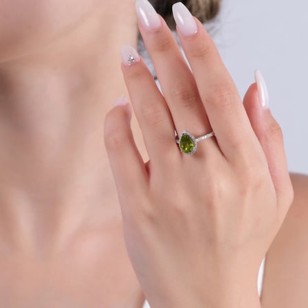 2.06 Karat Pırlanta Peridot Yüzük, Doğal Pırlanta, Sertifikalı Mücevher, Sarı Altın