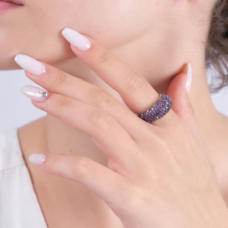 2.15 Karat Pırlanta Ametist Yüzük, Doğal Pırlanta, Sertifikalı Mücevher, Rose Altın