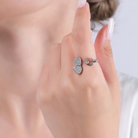 1.00 Karat Pırlanta Yüzük, Kalp Motifli, Doğal Pırlanta, Sertifikalı Mücevher, Beyaz Altın