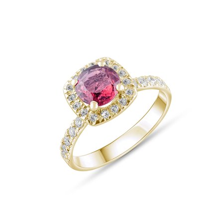1.78 Karat Pırlanta Rhodolite Yüzük, Doğal Pırlanta, Sertifikalı Mücevher, Sarı Altın