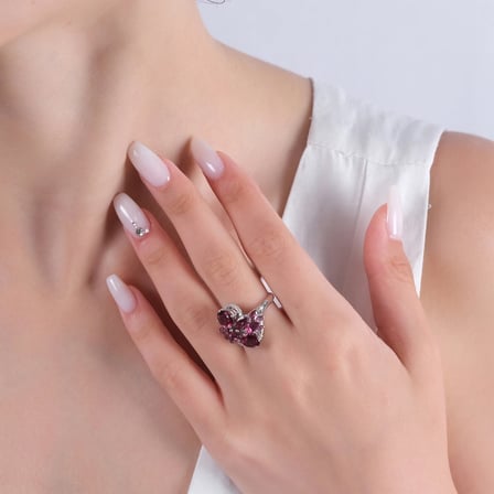 4.58 Karat Pırlanta Rhodolite Yüzük, Doğal Pırlanta, Sertifikalı Mücevher, Beyaz Altın