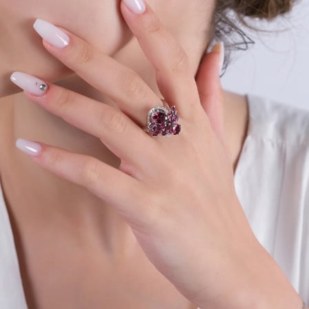 4.58 Karat Pırlanta Rhodolite Yüzük, Doğal Pırlanta, Sertifikalı Mücevher, Sarı Altın